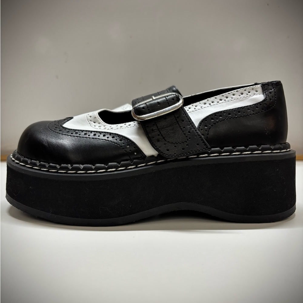 Demonia Black and White Platform Loafers